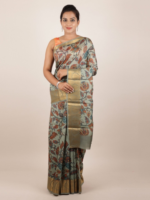 

Pothys Green Pure Silk Printed Tussar Saree