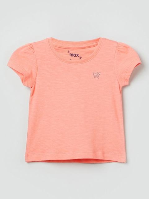 

max Girls Orange Solid Round Neck T-shirt