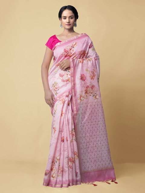 

Unnati Silks Pink Silk Cotton Printed Chanderi Saree