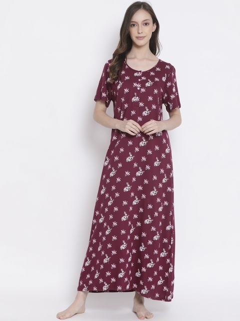 

Kanvin Maroon & Pink Floral Printed Nightdress