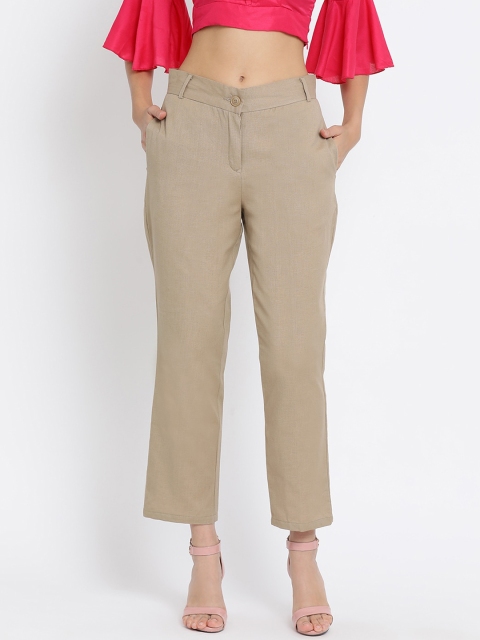 

Meee Women Beige Regular Fit Solid Regular Trousers