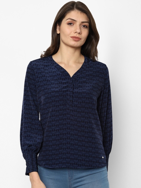 

Allen Solly Woman Navy Blue Geometric Printed Regular Top