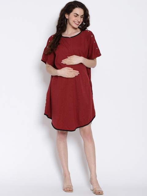 

The Vanca Women Red Self Design A-Line Maternity Dress