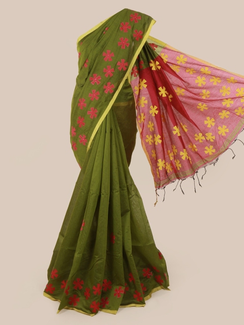 

Pothys Green & Red Cotton Blend Embellished Saree