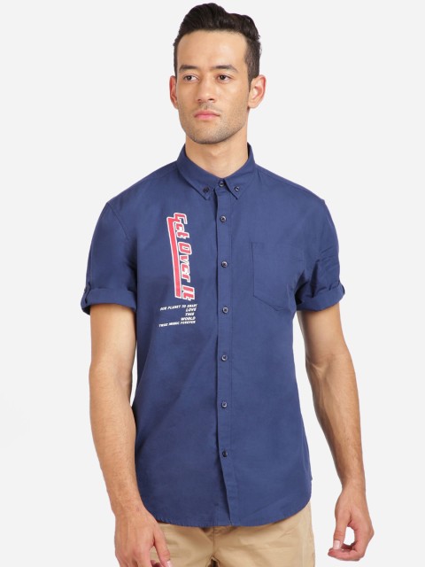 

Breakbounce Men Navy Blue Slim Fit Printed Casual Shirt