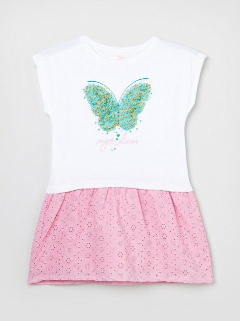 

max Girls Pink & White Appliqued Pure Cotton Regular Top