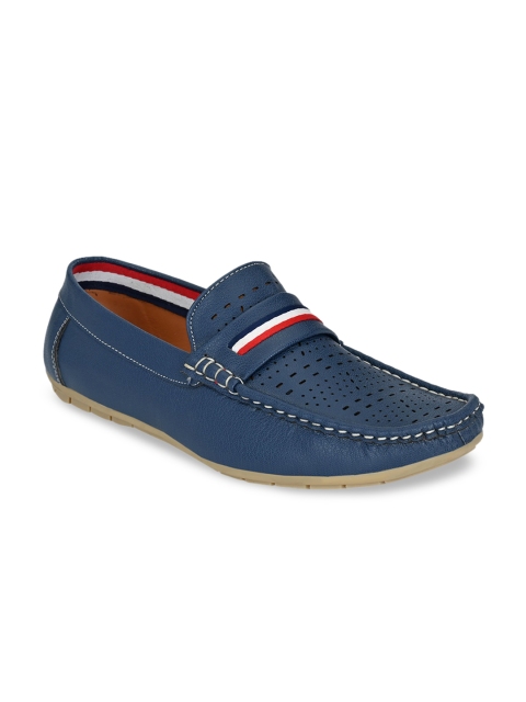 

Ferraiolo Men Blue Perforated Nubuck Loafers