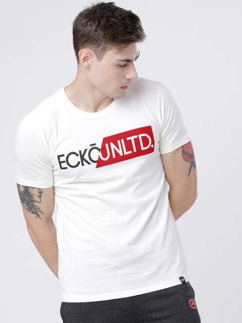 

Ecko Unltd Men White Brand Logo Printed Round Neck T-shirt