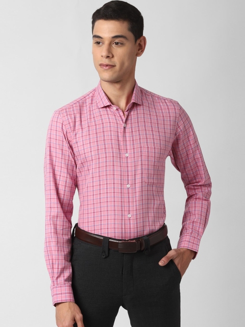 

Peter England Men Pink & Blue Slim Fit Checked Formal Shirt