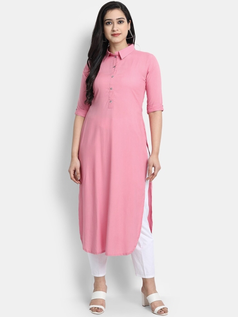 

Globon Impex Women Pink Liva Straight Kurta
