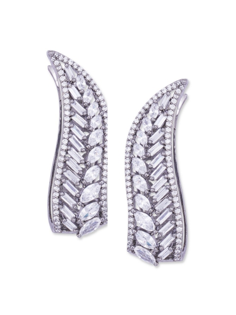 

shaze Silver-Toned Contemporary Half Hoop Earrings