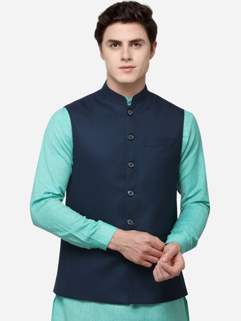 

MODI JACKET Men Navy Blue Checked Woven Jacket