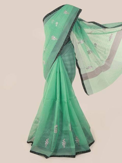 

Pothys Green Embroidered Supernet Saree
