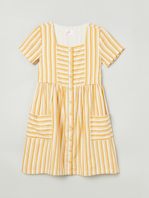 

max Girls Yellow Striped A-Line Dress