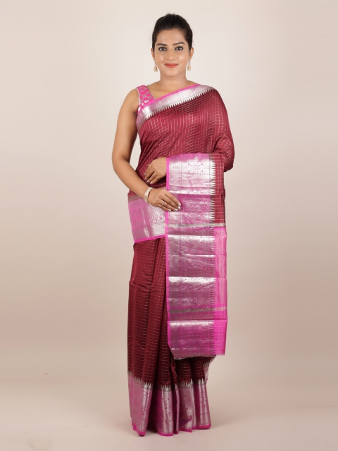 

Pothys Maroon & Pink Pure Silk Checked Saree