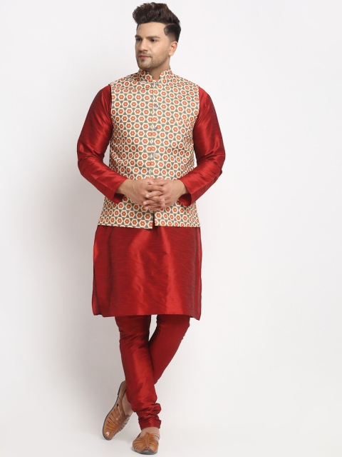 

Benstoke Men Maroon Regular Dupion Silk Kurta with Pyjamas