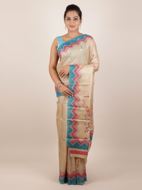 

Pothys Cream-Coloured Pure Silk Embroidered Tussar Saree