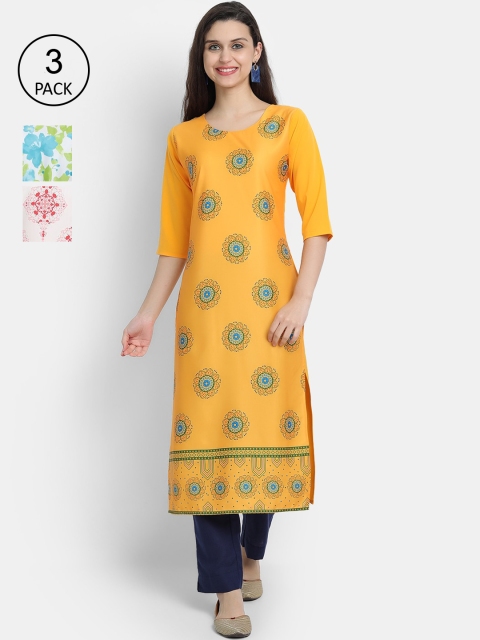 

7threads Women Multicoloured Pack of 3 Floral Printed Crepe Kurta, Multi