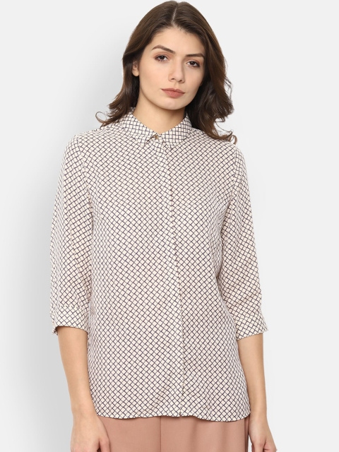 

Van Heusen Woman Beige & Black Printed Casual Shirt