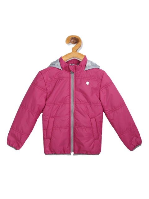 Allen Solly Junior Girls Pink Solid Windcheater Hooded Padded Jacket