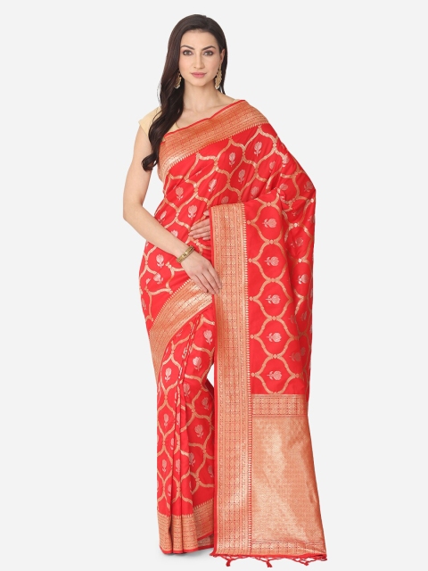

BOMBAY SELECTIONS Red & Gold-Toned Silk Blend Woven Design Banarasi Saree