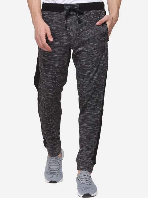 

JADE BLUE Men Black & White Self-Design Slim-Fit Track Pants