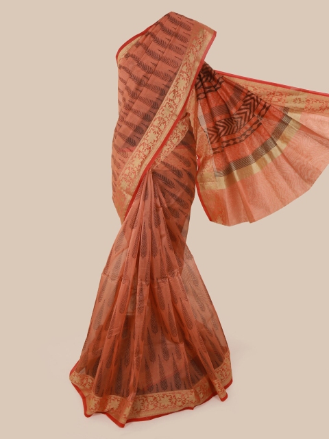 

Pothys Peach-Coloured Woven Design Supernet Saree
