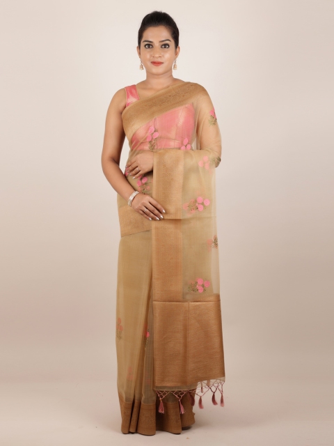 

Pothys Tan Embroidered Pure Silk Saree