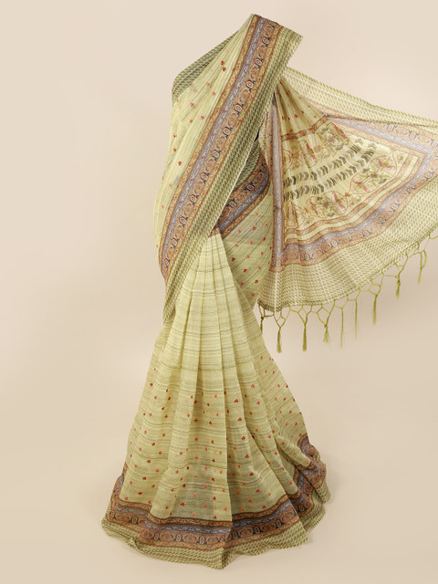 

Pothys Green Printed Cotton Blend Saree