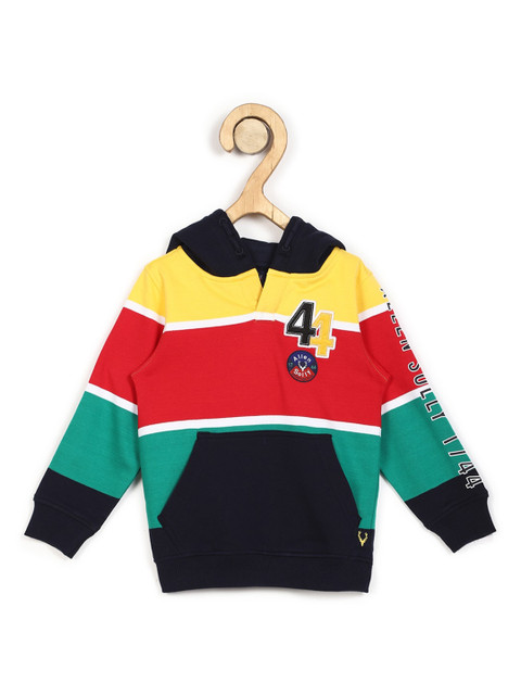 

Allen Solly Junior Boys Green & Red Colourblocked Hooded Sweatshirt
