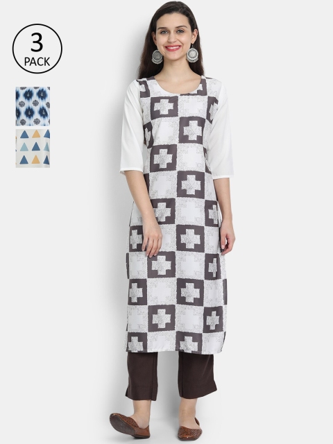 

7threads Women Pack of 3 Multicoloured Geometric Printed Crepe Kurta, Multi