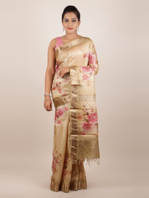 

Pothys Cream-Coloured Pure Silk Woven Design Tussar Saree