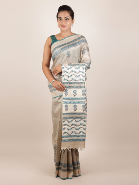 

Pothys Cream-Coloured Pure Silk Woven Design Tussar Saree