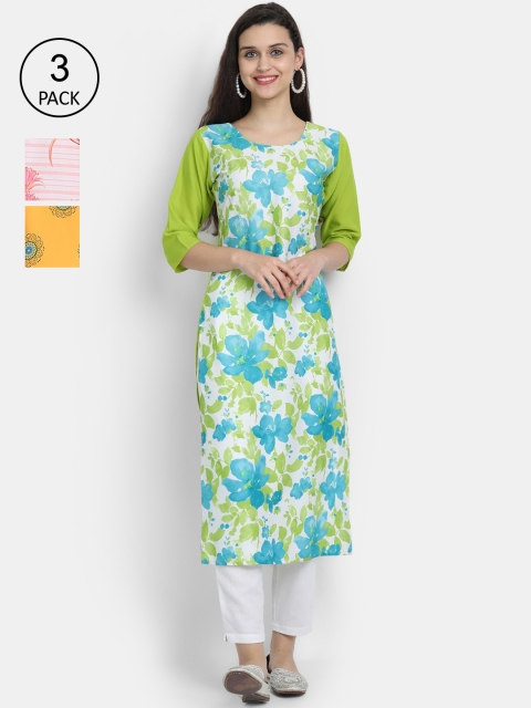 

7threads Women Multicoloured Pack of 3 Floral Printed Crepe Kurta, Multi