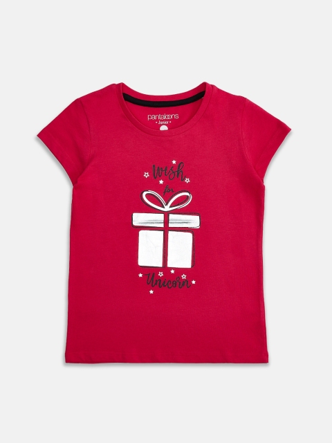 

Pantaloons Junior Girls Red Printed Round Neck T-shirt