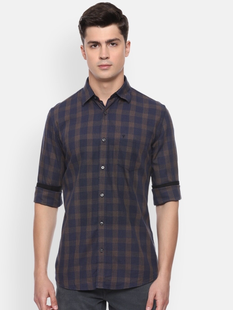 

Allen Solly Men Navy Blue & Brown Slim Fit Checked Casual Shirt