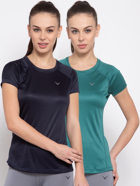 

Invincible Women Pack of 2 Navy Blue Solid Round Neck T-shirt