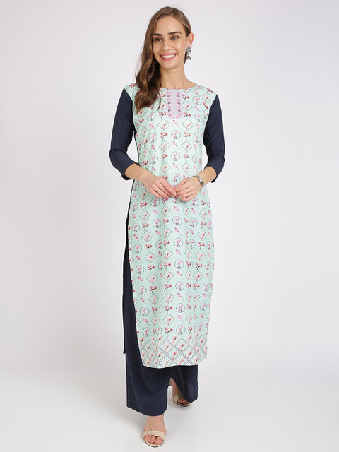 

Florence Women Green & Navy Blue Printed Kurta with Palazzos
