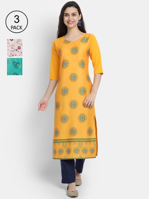 

7Threads Women Pack Of 3 Digital Printed Crepe Kurta, Multi