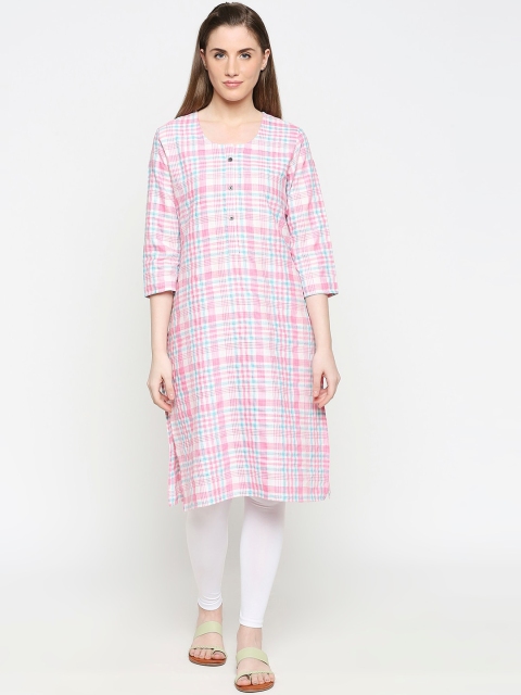 

ZRI Women Pink Checked Kurta