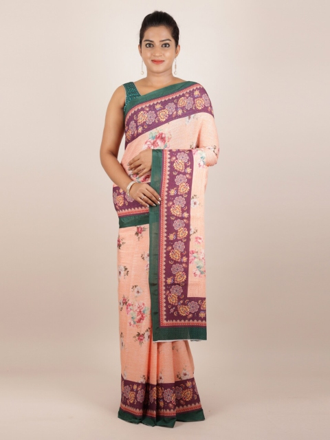 

Pothys Peach-Coloured Pure Silk Woven Design Tussar Saree