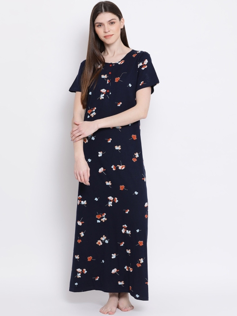 

Kanvin Navy Blue Printed Nightdress