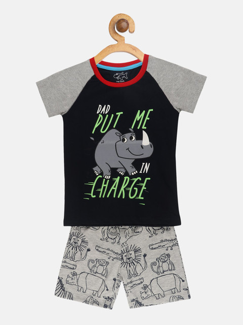 

Lazy Shark Boys Black & Grey Printed T-shirt with Shorts