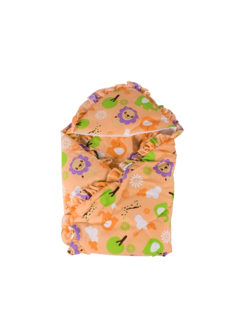 

mittenbooty Peach-Coloured Hooded Quilted Wrapper 150 GSM