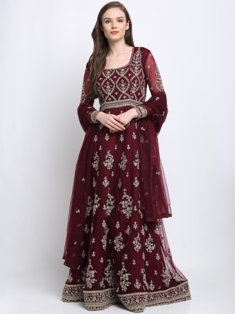 

Stylee LIFESTYLE Maroon Net Semi-Stitched Dress Material