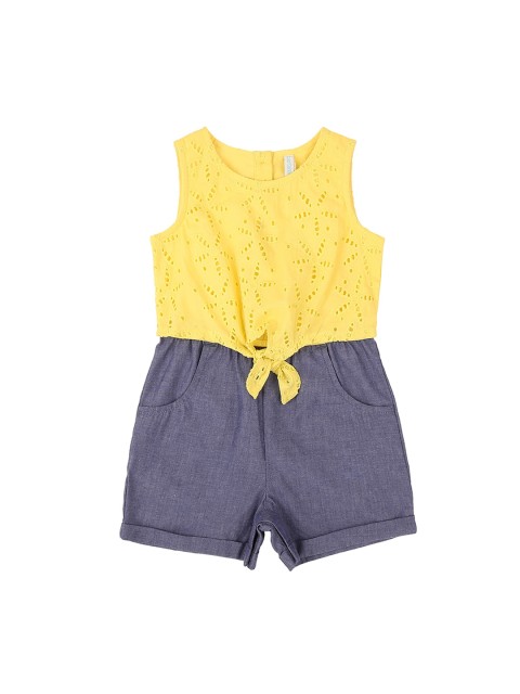 

Pantaloons Baby Girls Yellow & Navy Blue Self Design Basic Jumpsuit