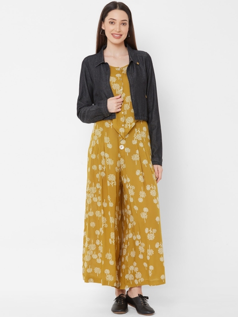 

ZOLA Women Mustard & White Floral Printed Top & Palazzos with Jacket
