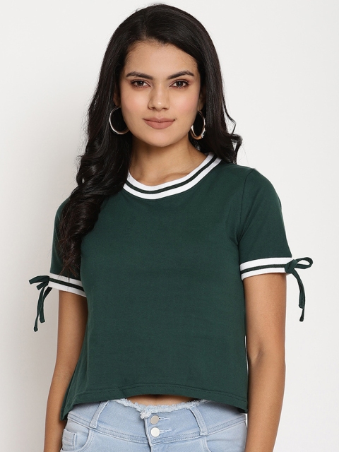 

The Vanca Women Green Solid Round Neck T-shirt