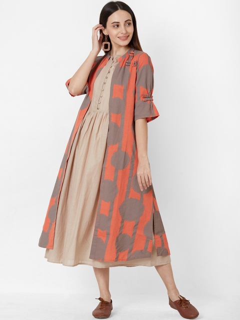 

ZOLA Women Brown Solid A-Line Dress With Jacket
