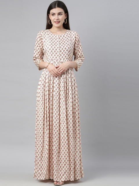 

Neerus Women Cream-Coloured Floral Printed Anarkali Kurta